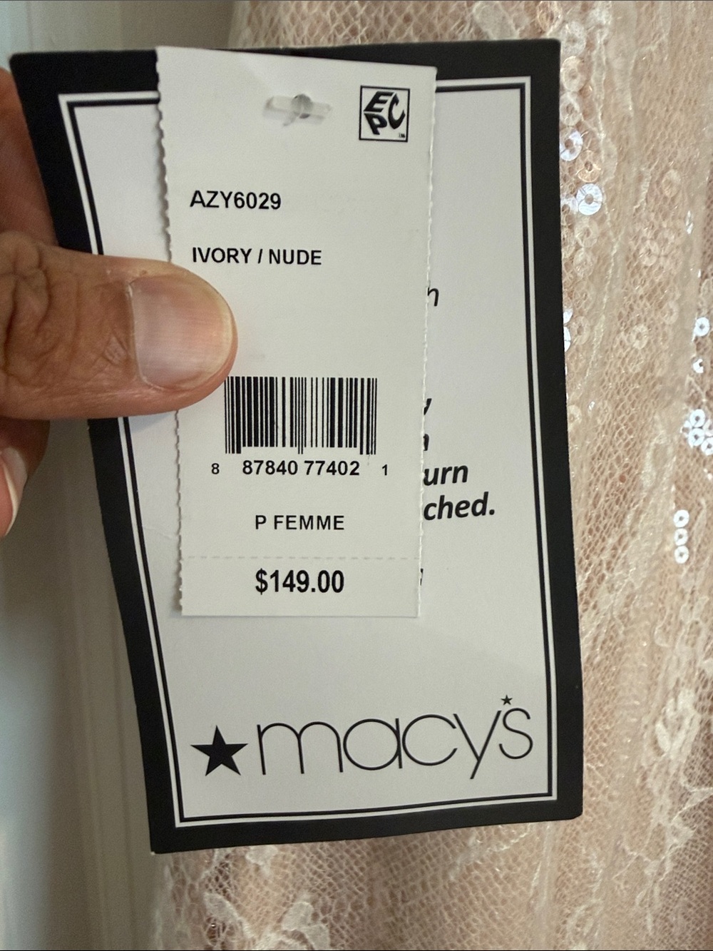Macy's Blush Pink Sequin Lace Strapless Evening Gown - Picture 3 of 8